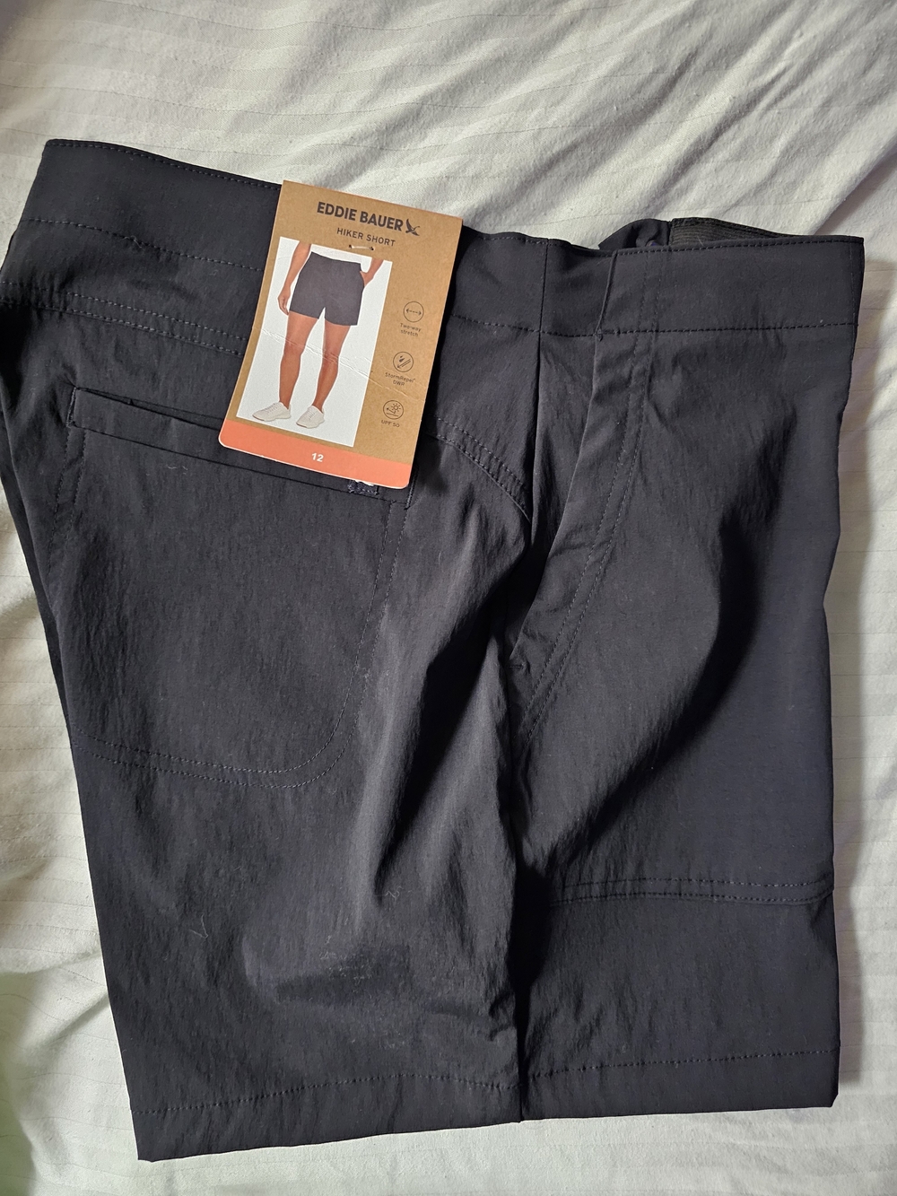 Eddie Bauer Women’s Black Hiker Shorts Size 12 UPF50 Mesh Angled Pockets NWT